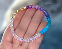 - Solid Gold 14K Turquoise and Rainbow Moonstone Bracelet, Moonstone Blue Beaded Bracelet