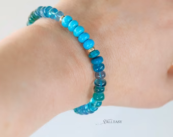 - Solid Gold 14K Turquoise Bracelet, Aqua Blue Gemstone Bracelet with Turquoise, Grandidierite and Apatite