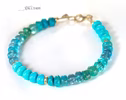 - Solid Gold 14K Turquoise Bracelet, Aqua Blue Gemstone Bracelet with Turquoise, Grandidierite and Apatite
