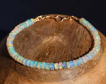 - Solid Gold 14K Welo Opal Bracelet, Ethiopian Opal Bracelet