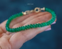 - Solid Gold 14K Zambian Emerald Bracelet, Beaded Emerald Bracelet