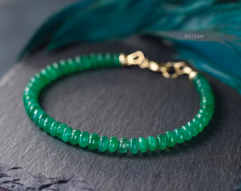 - Solid Gold 14K Zambian Emerald Bracelet, Beaded Emerald Bracelet