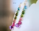 - Solid Gold 14K Tourmaline and Multi Gemstone Earrings, Long Dangle Drop Earrings
