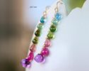 - Solid Gold 14KTourmaline and Multi Gemstone Earrings, Long Dangle Drop Earrings