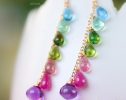 - Tourmaline and Multi Gemstone Earrings, Long Dangle Drop Earrings in Gold Filled
