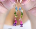 - Solid Gold 14KTourmaline and Multi Gemstone Earrings, Long Dangle Drop Earrings