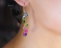 - Tourmaline and Multi Gemstone Earrings, Long Dangle Drop Earrings in Gold Filled