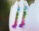 - Tourmaline and Multi Gemstone Earrings, Long Dangle Drop Earrings in Gold Filled
