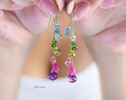 - Tourmaline and Multi Gemstone Earrings, Long Dangle Drop Earrings in Gold Filled