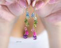 - Tourmaline and Multi Gemstone Earrings, Long Dangle Drop Earrings in Gold Filled