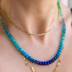 The Serenity Necklace - Turquoise Emerald Necklace in 14K Solid Gold, Aqua Blue green Gemstone Beaded Necklace