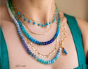 - Turquoise Emerald Necklace in 14K Solid Gold, Aqua Blue green Gemstone Beaded Necklace