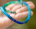 - Turquoise Emerald Necklace in 14K Solid Gold, Aqua Blue green Gemstone Beaded Necklace