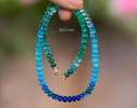 - Turquoise Emerald Necklace in 14K Solid Gold, Aqua Blue green Gemstone Beaded Necklace