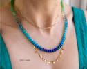 - Turquoise Emerald Necklace in 14K Solid Gold, Aqua Blue green Gemstone Beaded Necklace