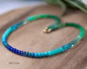 - Turquoise Emerald Necklace in 14K Solid Gold, Aqua Blue green Gemstone Beaded Necklace