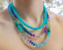 - Vibrant Amazonite Necklace in 14K Solid Gold, Aqua Blue Gemstone Beaded Necklace
