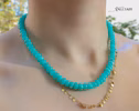 - Vibrant Amazonite Necklace in 14K Solid Gold, Aqua Blue Gemstone Beaded Necklace