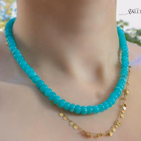 The Aqua Splash Necklace – Vibrant Amazonite Necklace in 14K Solid Gold, Aqua Blue Gemstone Beaded Necklace