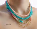 - Vibrant Amazonite Necklace in 14K Solid Gold, Aqua Blue Gemstone Beaded Necklace