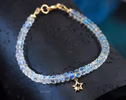 - Solid Gold 14K Rainbow Moonstone Blue Fire Bracelet, Moonstone Bracelet with a Star Charm