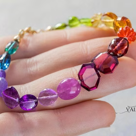 The Fiesta Bracelet – Solid Gold 14K Silk Knotted Geometric Rainbow Multi Gemstone Bracelet