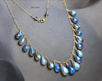 - Blue Labradorite Necklace, Drop Necklace in Gold Filled
