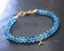 - Solid Gold 14K Aquamrine Bracelet with a Diamond Whale Tale Charm