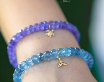 - Solid Gold 14K Aquamrine Bracelet with a Diamond Whale Tale Charm