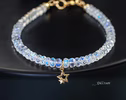 - Solid Gold 14K Rainbow Moonstone Blue Fire Bracelet, Moonstone Bracelet with a Star Charm