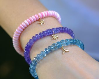 - Solid Gold 14K Tanzanite Bracelet with a Diamond Turtle Charm