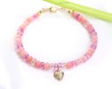 - Solid Gold 14K Pink Opal, Pink Sapphire Bracelet with a 14K Gold Diamond Heart Charm