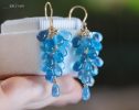 - Blue Aquamarine Earrings, Blue Aquamarine Cluster Earrings in Gold Filled