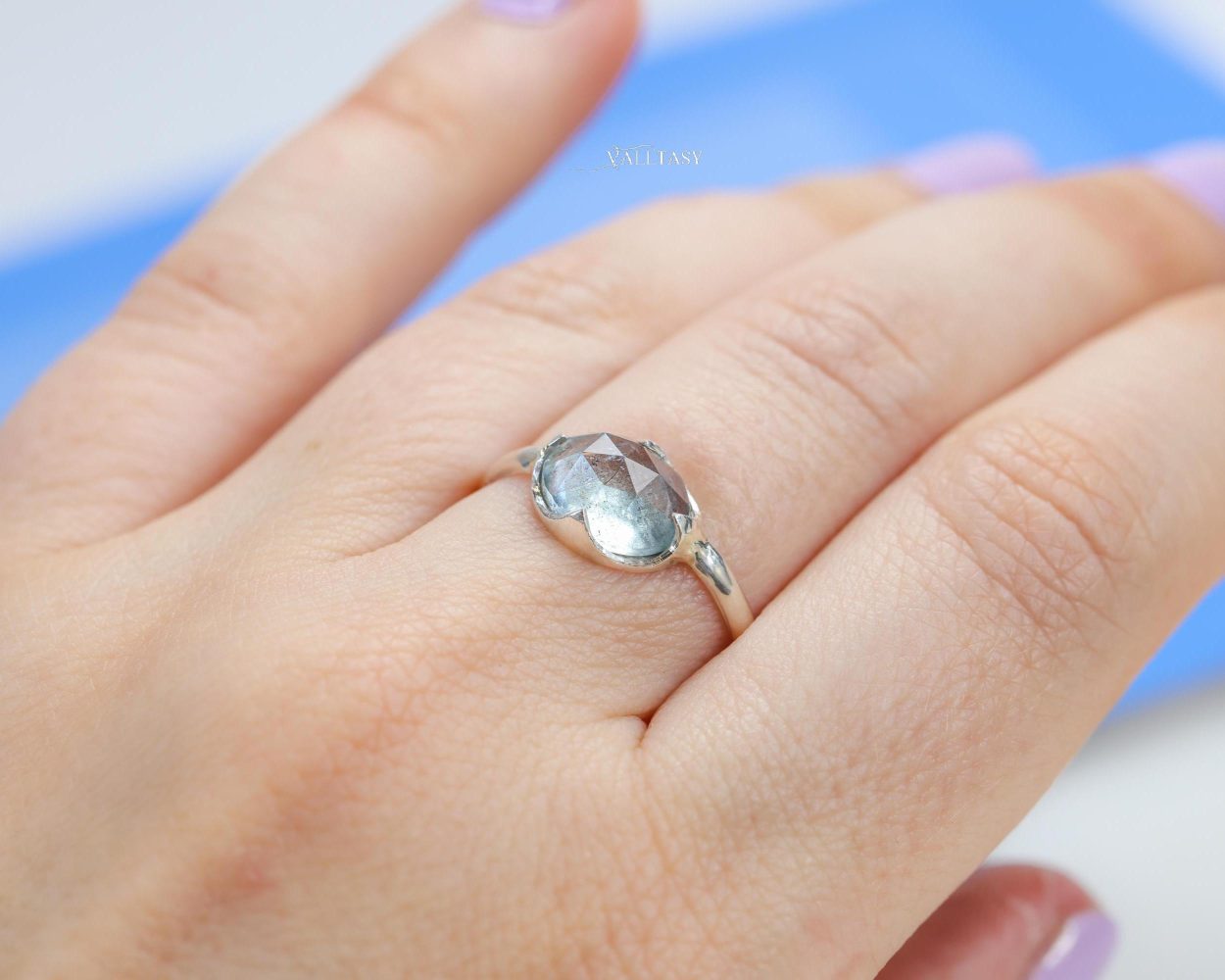 - Moss Aquamarine Ring Handcrafted in Sterling Silver, One of a Kind