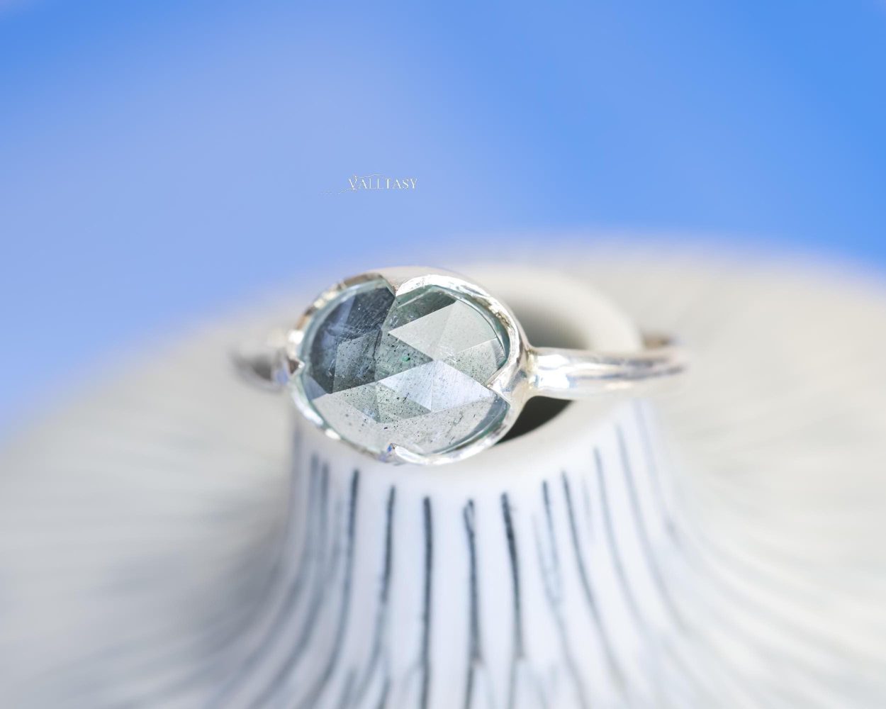 - Moss Aquamarine Ring Handcrafted in Sterling Silver, One of a Kind