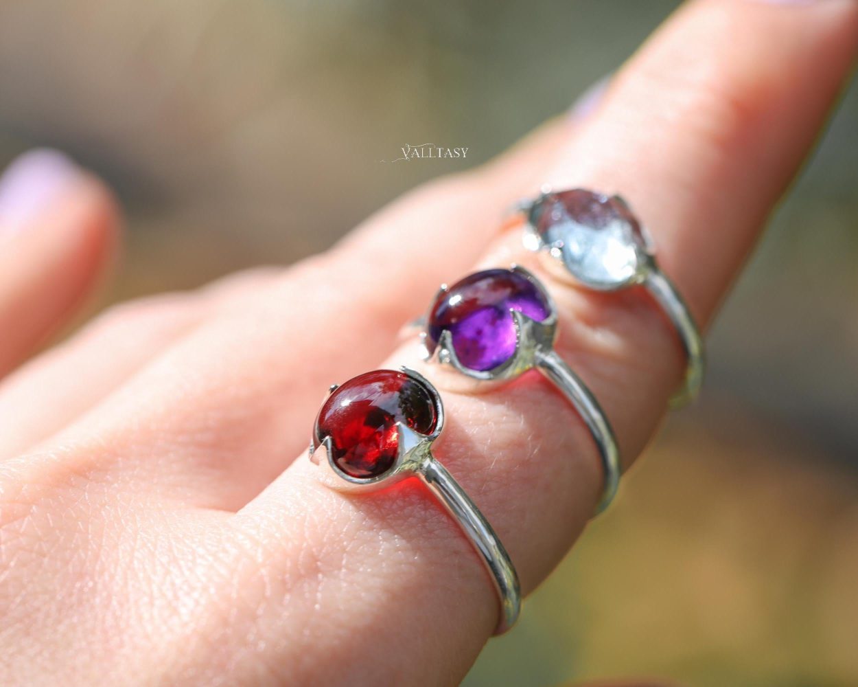 - Red Garnet Ring Handcrafted in Sterling Silver, One of a Kind