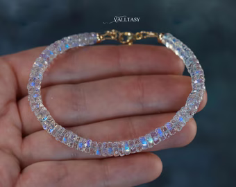 - Rainbow Moonstone Blue Fire Bracelet, Heishi Moonstone Beaded Bracelet