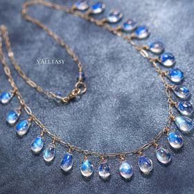 The Moon Reflections Necklace - Rainbow Moonstone Necklace, Deep Blue Fire Moonstone Drop Necklace in Gold Filled The Moon Reflections Necklace - Rainbow Moonstone Necklace, Deep Blue Fire Moonstone Drop Necklace in Gold Filled