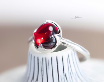 - Red Garnet Ring Handcrafted in Sterling Silver, One of a Kind