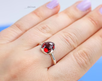 - Red Garnet Ring Handcrafted in Sterling Silver, One of a Kind