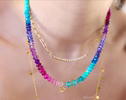 - Solid Gold 14K Multi Gemstone Beaded Necklace with XO Charm