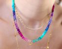 - Solid Gold 14K Multi Gemstone Beaded Necklace with XO Charm