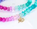 - Solid Gold 14K Multi Gemstone Beaded Necklace with XO Charm