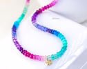 - Solid Gold 14K Multi Gemstone Beaded Necklace with XO Charm