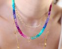 - Solid Gold 14K Multi Gemstone Beaded Necklace with XO Charm