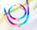 - Solid Gold 14K Multi Gemstone Beaded Necklace with XO Charm