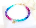 - Solid Gold 14K Multi Gemstone Bracelet with XO Charm