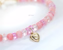 - Solid Gold 14K Pink Opal, Pink Sapphire Bracelet with a 14K Gold Diamond Heart Charm