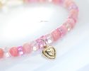 - Solid Gold 14K Pink Opal, Pink Sapphire Bracelet with a 14K Gold Diamond Heart Charm