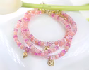 - Solid Gold 14K Pink Opal, Pink Sapphire Bracelet with a 14K Gold Diamond Heart Charm